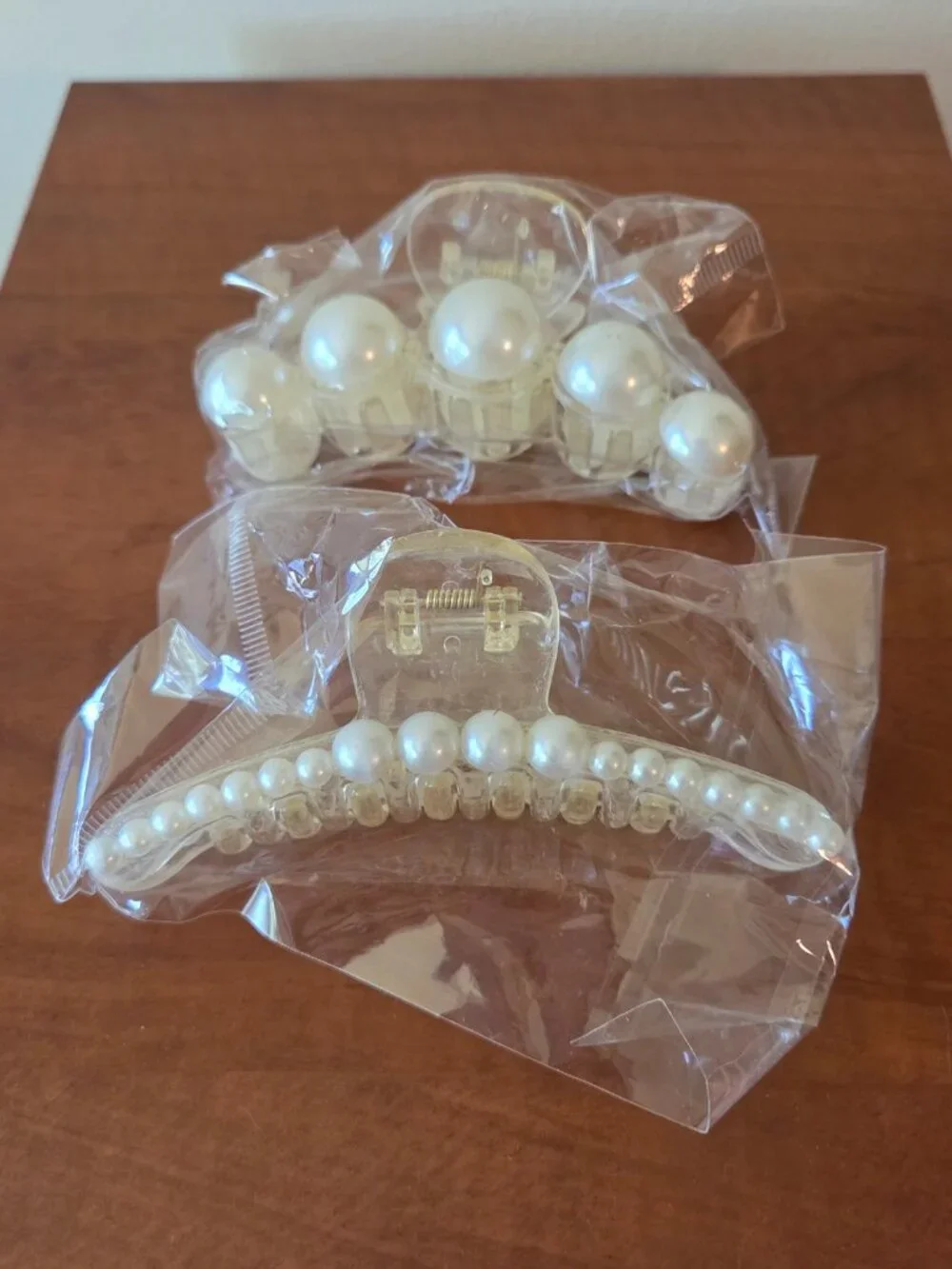 Two Hair Claw Clips with White Pearls NEW Lot Bundle